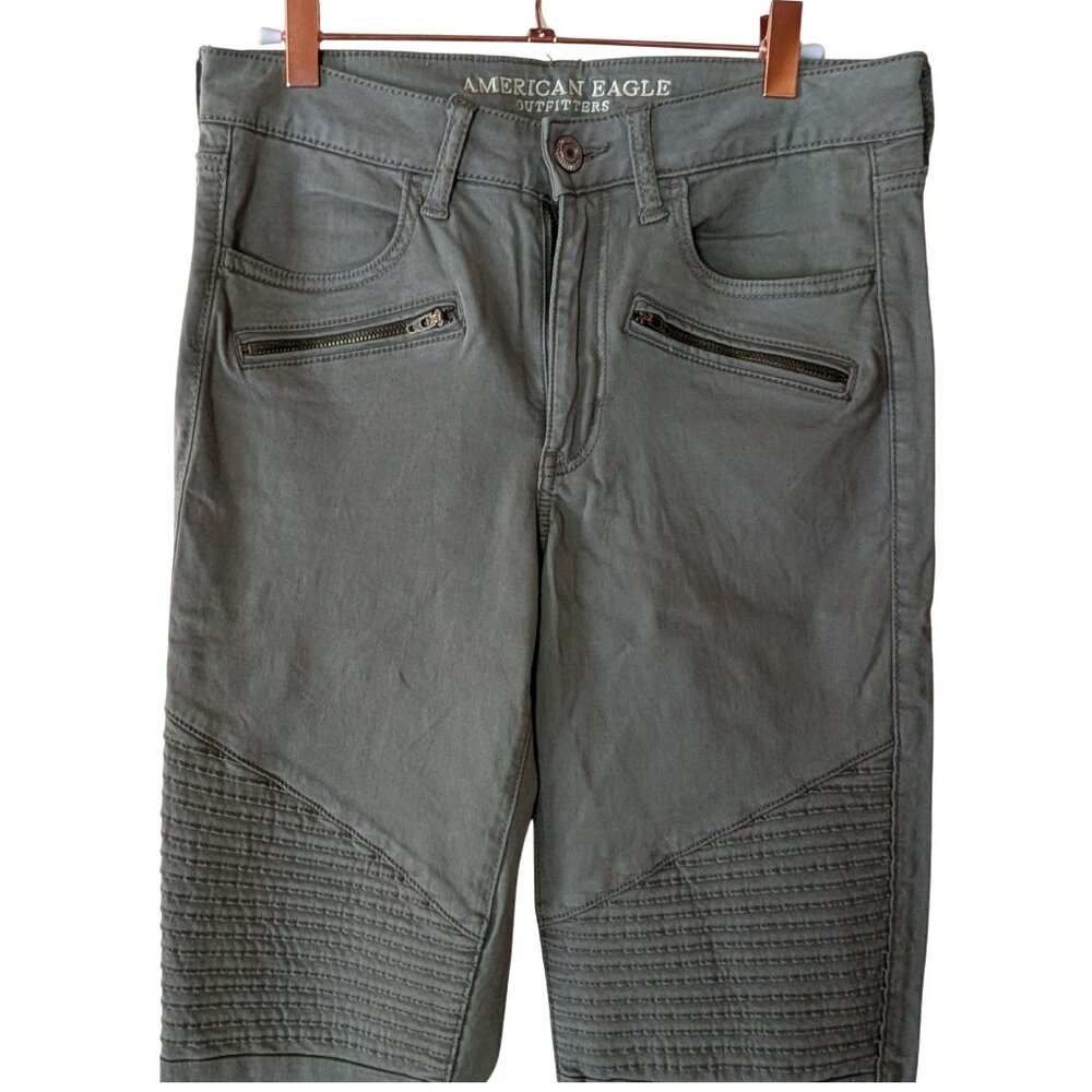 American Eagle Outfitters Hi-Rise Moto Jegging in Military Green - Picture 3 of 7